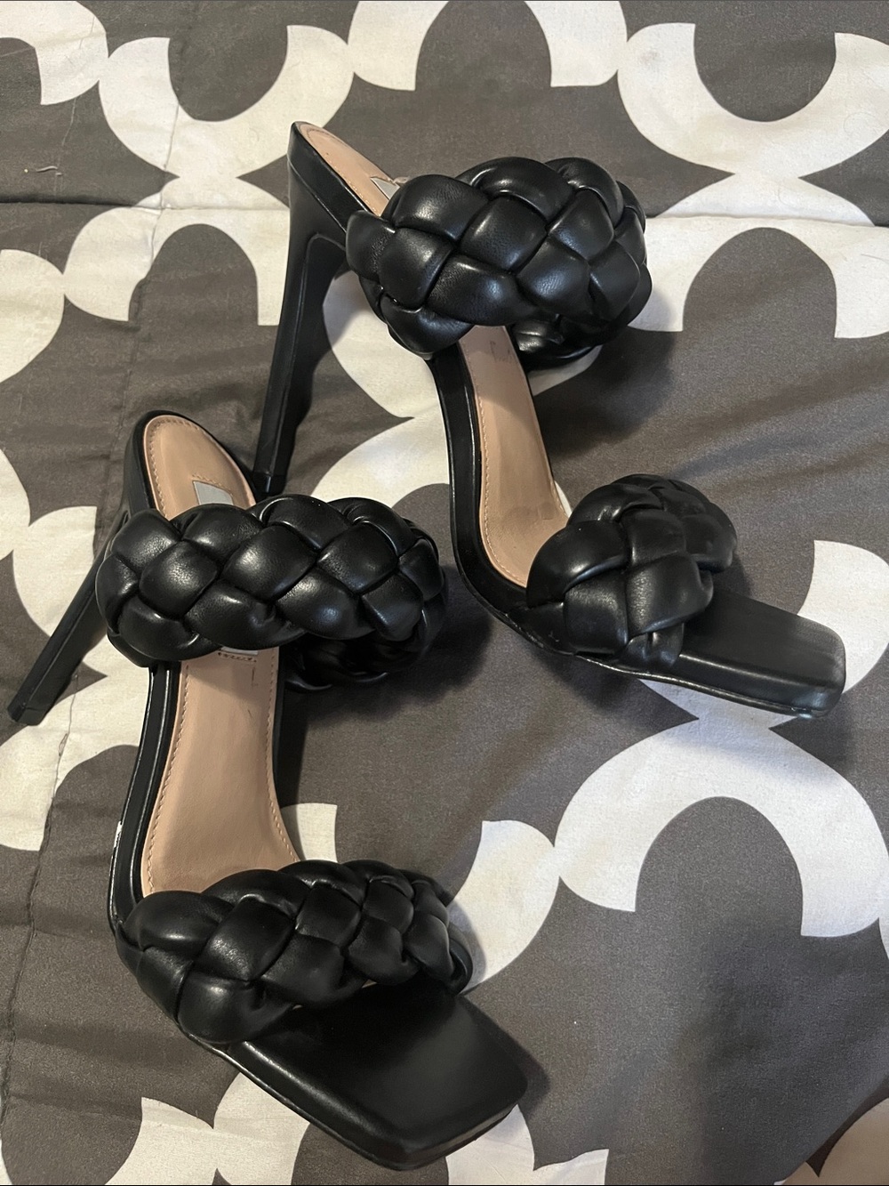 Steve Madden Women's Black Braided Strap High-Heel Sandals